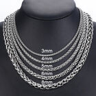 3 4 5 6 8mm Braided Wheat Chain Silver 316l Stainless Steel Men Women Necklace