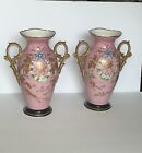 Antique Aesthetic Pr Of French Hand Painted Pink Decorative Vases 13   