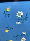 Vintage Mid Century Metal Serving Tray Soft Blue Floral Tin Platter 17 5x12 75   