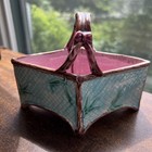 Rare - Antique Majolica Bamboo Basket - Diamond Shape- Pink   Blue   Wonderful 