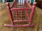 Primitive Wood Baby Doll Cradle Red Paint Hand Tapered Spindles   Braces Vg 