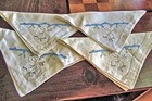 4 Vtg Dinner Napkins Linen Organdy Insert Applique Dogwood Hand Embroidery