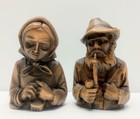 Vintage Hand Carved Jobin Brienz Swiss Wood Carvings Old Man   Woman Couple Art