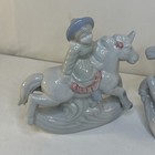 Vtg Set Ceramic Rocking Unicorn Figurines W  Boy   Girl Nursery Decor 7 5  X 7 