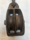 Vintage Cast Iron Metal Double Pulley Block   Tackle Hook - 1 2  Wide Pulleys