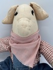 Adorable Vintage Handmade Stuffed Country Primitive Pig With Denim Overalls 15   