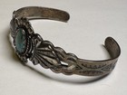 Signed Vintage Navajo Sterling   Turquoise Tribal Cuff Bracelet Native American