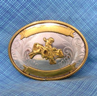 Cowboys Bull Rider Belt Buckle Rodeo Western Trophy Nickel Silver Vtg 80s gmp366