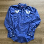 Vintage Chute 1 Shirt Mens 17 - 35 Blue Rockabilly Western Cowboy Pearl Snap