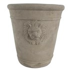 Lion Head Cache Pot Planter  Cast Cement Antique Style 7 5 X 8 25