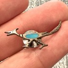Vintage Native American Roadrunner W  Turquoise Inlay Sterling Pin 