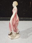 Antique German Art Deco Pink Lady Holding Dress Porcelain 6 5  Figurine Germany