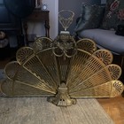 Antique Brass Art Deco   Victorian Folding   Peacock   Fan Fireplace Screen