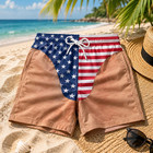 Funny American Flag Swim Trunks With Realistic Skin Texture Print For Men Beach