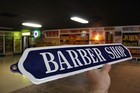 Rare Barber Shop Door Push Bar Porcelain Metal Sign Haircut Pole Gas Oil Car Pop