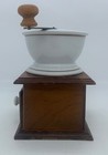 Vintage Coffee Mill Grinder Hand Crank Wood Base Ceramic White Porcelain Bowl