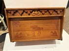 Large Antique Tramp Folk Art Sewing Utility Box Horse Equestrian Motif