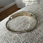 Vintage Alpaca Mexico Silver Flower Abalone Inlay Bangle Hinged Mosaic Bracelet