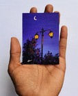 peaceful Evening  Aceo Original Acrylic Painting Vintage Art Moon Signed Atc