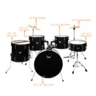 Drum Set 5 Pieces Black With Bass Drum Tom Drum Snare Drum Floor Tom Stool