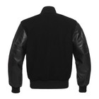 Men s Letterman Solid Black Wool   Black Cowhide Leather Sleeves Bomber Jacket
