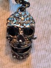 Skull Dangle Earrings Gothic Crystal Rhinestone Pave Silver Tone Halloween Punk
