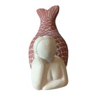 Sunbathing Reclining Mermaid Figurine Pottery   Cement Blend Coastal Beach Decor