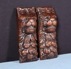 Pair Of 8  French Antique Highly Carved Lion Corbels trim brackets Solid Oak