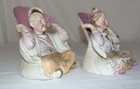 Pair Antique German Bisque Porcelain Oriental Asian Man Woman Fan Nodder