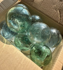 8 Japanese Glass Fishing Floats 2 2in 2 8in Green   Blue Showa Era Blown Glass