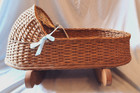 Vtg Wicker Doll Bassinet Cradle Crib Rocking Bed Basket 23 l Handmade 1989