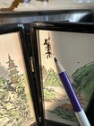 Antique Japanese Black Lacquer Folding 4 Painted Silk Panels Table Screen signed