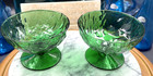 Vintage Forest Green Glass Footed Sherbet Dessert Cups Set 2