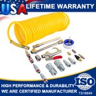 New 20pcs Air Compressor Accessory Kit 25ft Recoil Hose Gun Nozzles Set 1 4  Npt