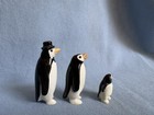 Vintage Hagen Renaker Miniature Penguin Figurines Family Set Father In Top Hat
