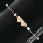 14k Yellow Gold 9  Dual Heart W  Pearl Station Cable Link Ankle Bracelet Anklet