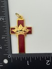 Vintage Masonic Knights Templar Red Guilloche Enamel Cross Gold Tone Pendant