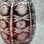 Vintage Bohemian Dark Red Oblong Etched Glass  egg  On Stand