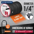 Marine Grade Heavy Duty Bungee Cord Roll With 12 Hooks - Black Elastic Shock Cor