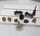Vintage Campsite Diorama Set Firepit Cooking Utensil Pieces Stools Signs Etc Lot