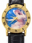 Circa Angels 45-026  05 Angel Art Watch Gold Tone Roman Numerals Black Band