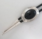 Radiant Sterling Silver   Black Onyx Stamped Southwestern Bolo Tie