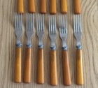 Set 12 Pcs Butterscotch Bakelite Swirl Stainless Deco Flatware 6 Forks 6 Knives
