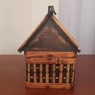 Rustic House-shaped Wood Decorative Box W  Hinged Lid  Small Brown black