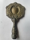 Antique Art Nouveau Floral Hand Mirror-beveled-repousse Silver Plate  10   