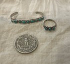 Vintage Native American Sterling Silver Turquoise Baby Cuff Bracelet   Ring Set
