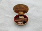 Vintage Small Miniature Flower Pillbox Sewing Kit W  2 Brass  Spools