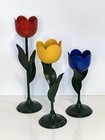 Vintage Set Of 3 Metal Tulip Candle Holders Taiwan Red Blue Yellow Home Decor