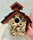 Hand Crafted Wooden Stone-covered Birdhouse Rustic Farmhouse Home   Garden