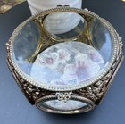Vtg Ormolu Filigree Jewelry Casket     24k Gold Gilt Beveled Glass     Estate